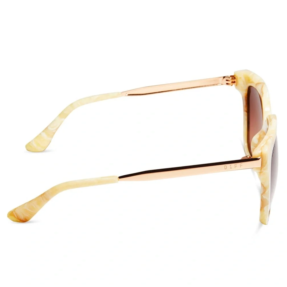 DIFF Bella Sunglasses Milk Honey Frame Brown Gradient Lens Square Oversized NWT